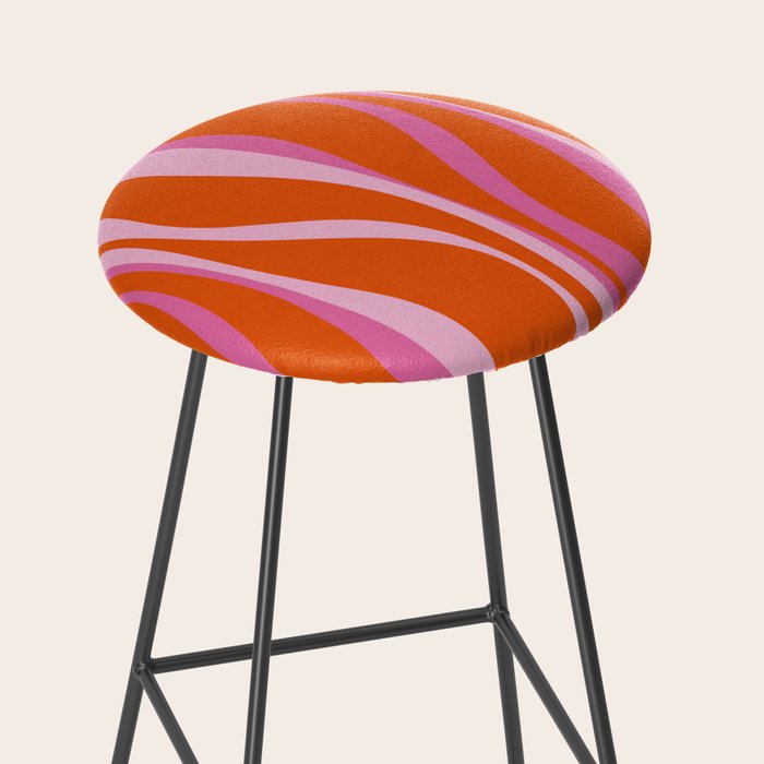Mid Century Modern Retro Lounge Ogee Pattern in Red Orange and Hot Pink Stool Gallery Image 2