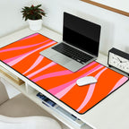 Mid Century Modern Retro Lounge Ogee Pattern in Red Orange and Hot Pink Desk Mat Gallery Image 2