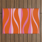 Mid Century Modern Retro Lounge Ogee Pattern in Red Orange and Hot Pink Outdoor Rug Gallery Image 1