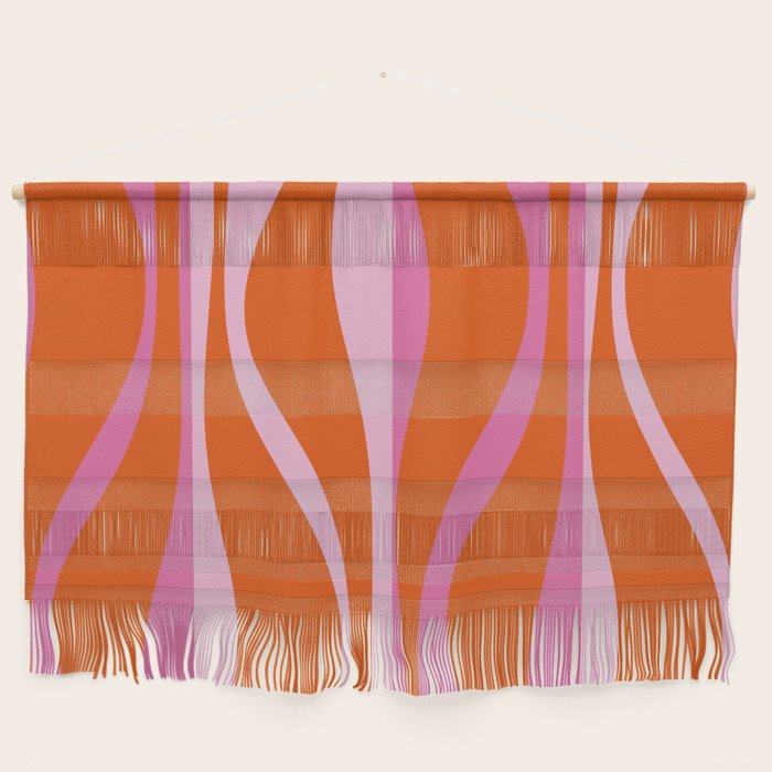 Mid Century Modern Retro Lounge Ogee Pattern in Red Orange and Hot Pink Wall Hanging Gallery Image 1