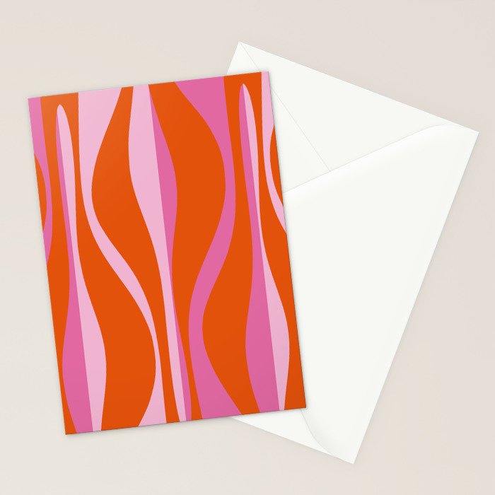 Mid Century Modern Retro Lounge Ogee Pattern in Red Orange and Hot Pink Stationery Card Gallery Image 2