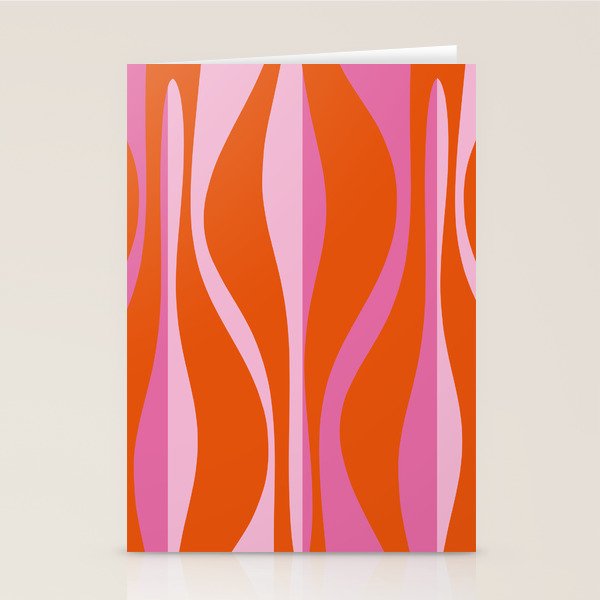 Mid Century Modern Retro Lounge Ogee Pattern in Red Orange and Hot Pink Stationery Card Gallery Image 2