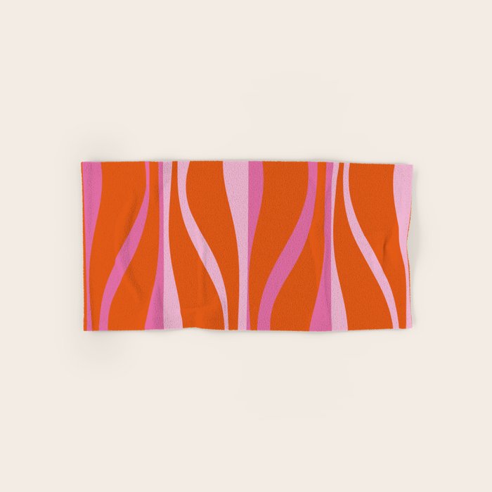 Mid Century Modern Retro Lounge Ogee Pattern in Red Orange and Hot Pink Bath Towel Gallery Image 1