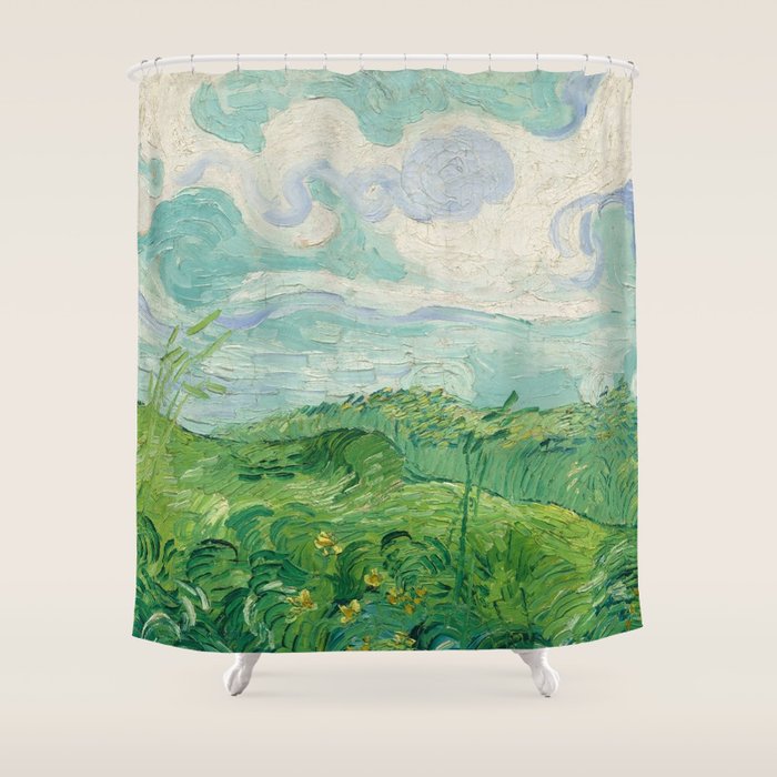 Green Wheat Fields, Auvers, 1890, Vincent van Gogh Shower Curtain Gallery Image 1