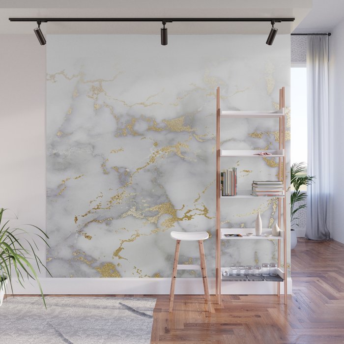 Blush chic faux gold gray gradient marble Wall Mural Gallery Image 1
