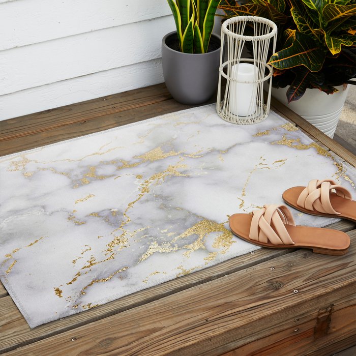 Blush chic faux gold gray gradient marble Outdoor Rug Gallery Image 2