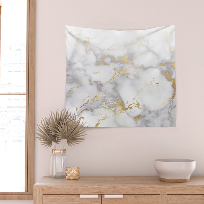 Blush chic faux gold gray gradient marble Wall Tapestry Gallery Image 2