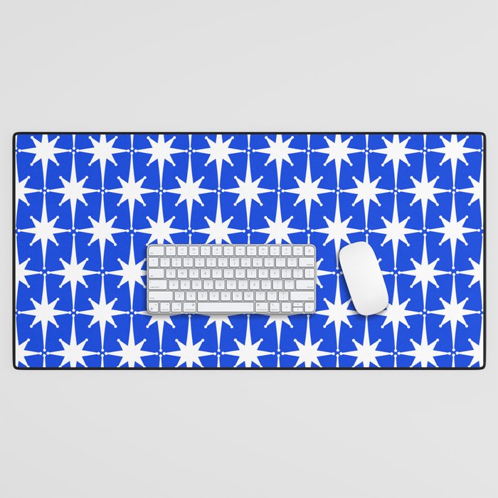 Royal Blue Mid Century Modern Atomic Age Starburst Stars Pattern Desk Mat Gallery Image 1