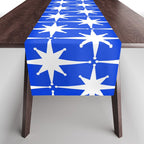Royal Blue Mid Century Modern Atomic Age Starburst Stars Pattern Table Runner Gallery Image 1