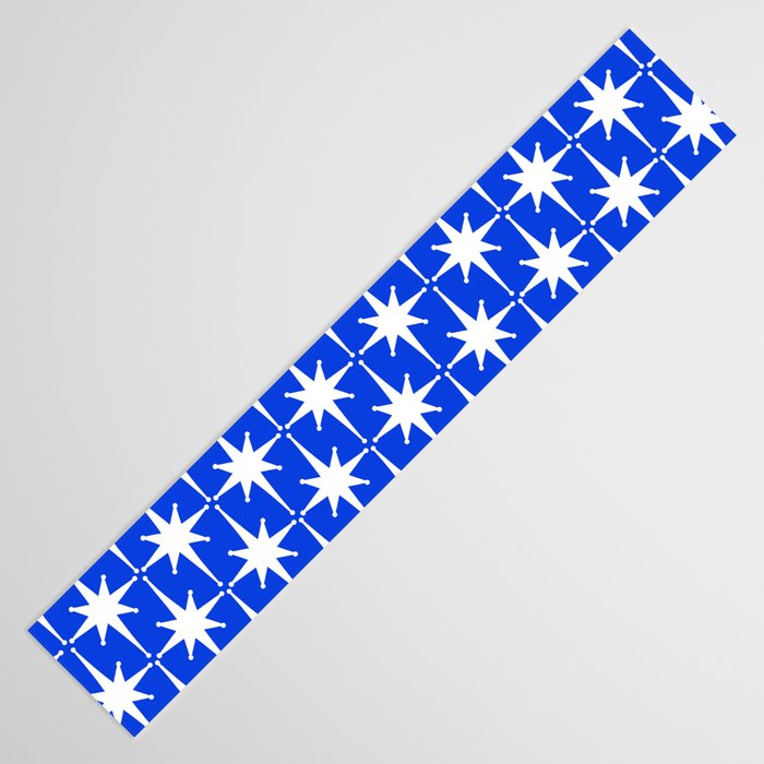 Royal Blue Mid Century Modern Atomic Age Starburst Stars Pattern Table Runner Gallery Image 3