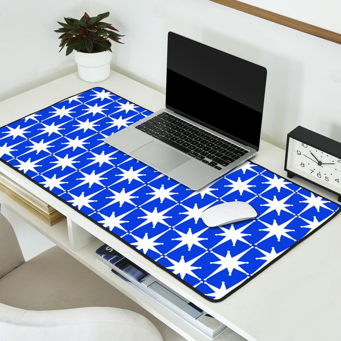 Royal Blue Mid Century Modern Atomic Age Starburst Stars Pattern Desk Mat Gallery Image 2