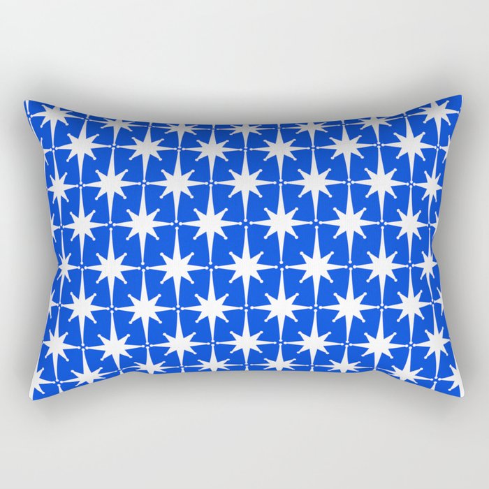 Royal Blue Mid Century Modern Atomic Age Starburst Stars Pattern Rectangular Pillow Gallery Image 2