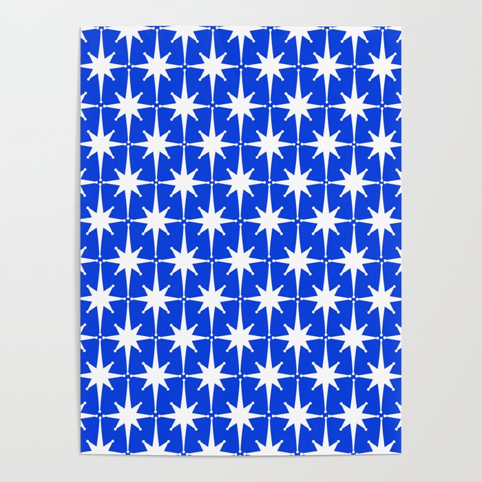 Royal Blue Mid Century Modern Atomic Age Starburst Stars Pattern Poster Gallery Image 4