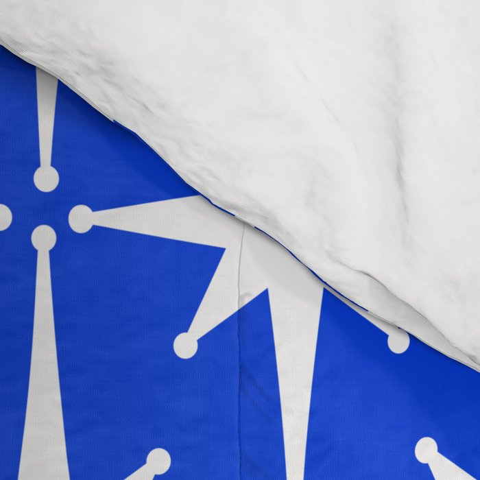 Royal Blue Mid Century Modern Atomic Age Starburst Stars Pattern Comforter Gallery Image 4