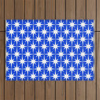 Royal Blue Mid Century Modern Atomic Age Starburst Stars Pattern Outdoor Rug Gallery Image 1