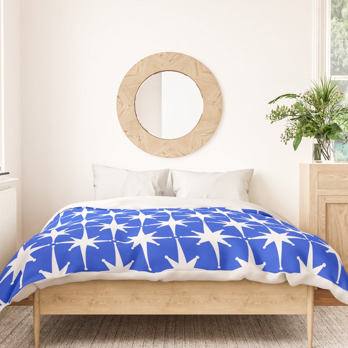 Royal Blue Mid Century Modern Atomic Age Starburst Stars Pattern Duvet Cover Gallery Image 3