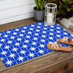 Royal Blue Mid Century Modern Atomic Age Starburst Stars Pattern Outdoor Rug Gallery Image 2