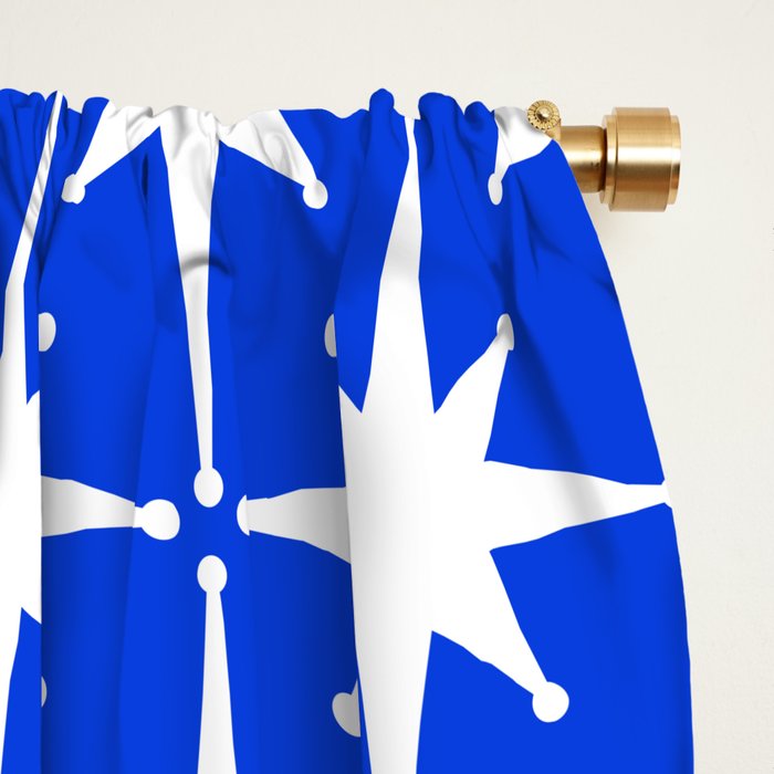 Royal Blue Mid Century Modern Atomic Age Starburst Stars Pattern Window Curtain Gallery Image 2
