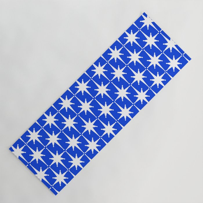 Royal Blue Mid Century Modern Atomic Age Starburst Stars Pattern Yoga Mat Gallery Image 1