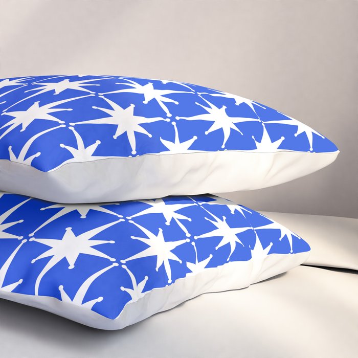 Royal Blue Mid Century Modern Atomic Age Starburst Stars Pattern Pillow Sham Gallery Image 3