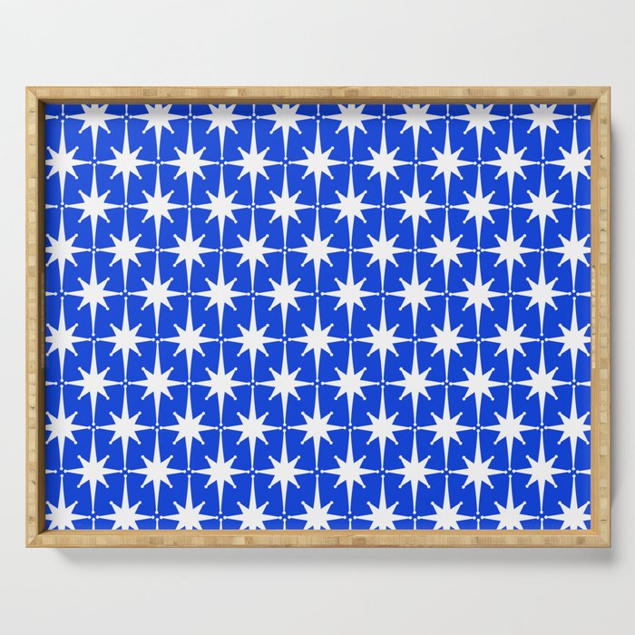 Royal Blue Mid Century Modern Atomic Age Starburst Stars Pattern Serving Tray Gallery Image 1