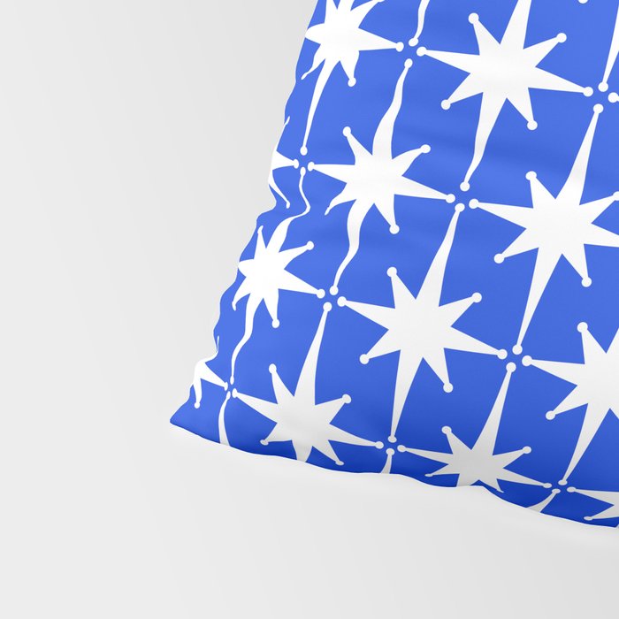 Royal Blue Mid Century Modern Atomic Age Starburst Stars Pattern Pillow Sham Gallery Image 4