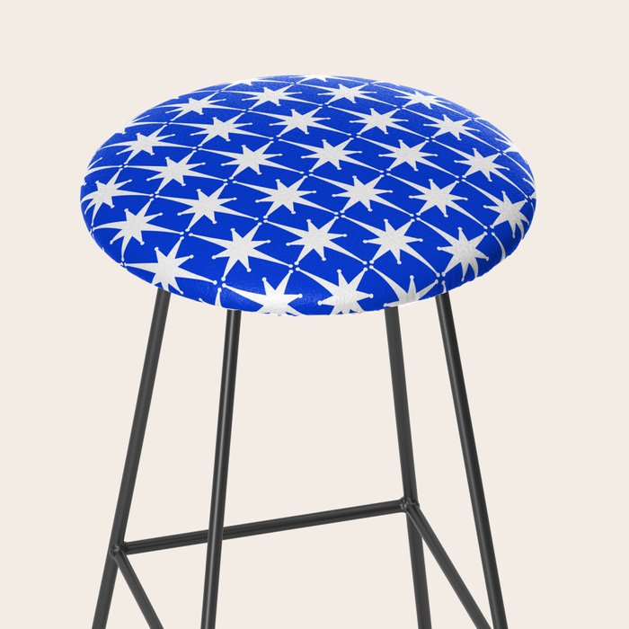 Royal Blue Mid Century Modern Atomic Age Starburst Stars Pattern Stool Gallery Image 2