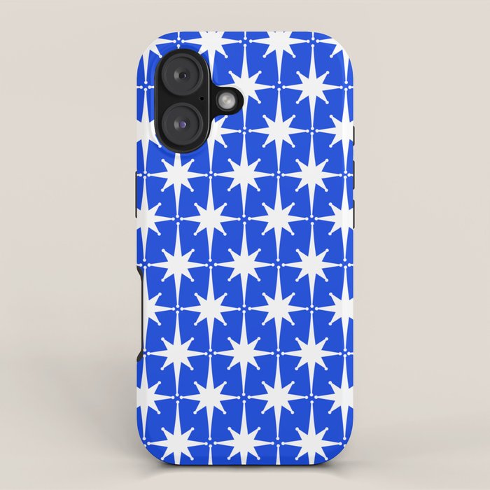 Royal Blue Mid Century Modern Atomic Age Starburst Stars Pattern iPhone Case Gallery Image 1