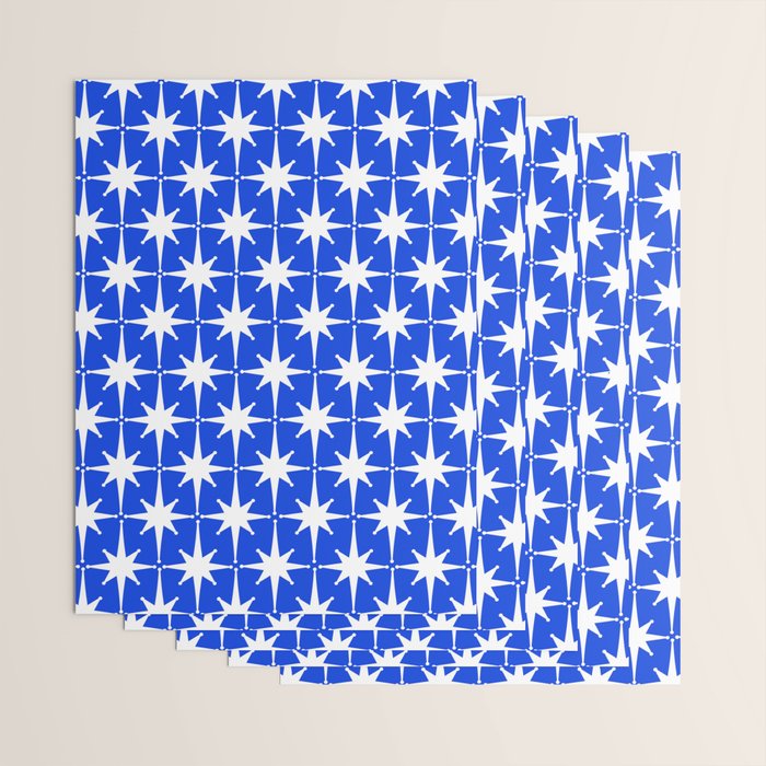 Royal Blue Mid Century Modern Atomic Age Starburst Stars Pattern Wrapping Paper Gallery Image 3