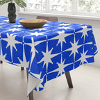 Royal Blue Mid Century Modern Atomic Age Starburst Stars Pattern Tablecloth Gallery Image 3