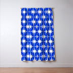 Royal Blue Mid Century Modern Atomic Age Starburst Stars Pattern Window Curtain Gallery Image 3