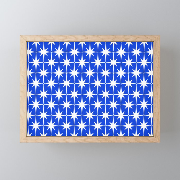 Royal Blue Mid Century Modern Atomic Age Starburst Stars Pattern Mini Art Print Gallery Image 1