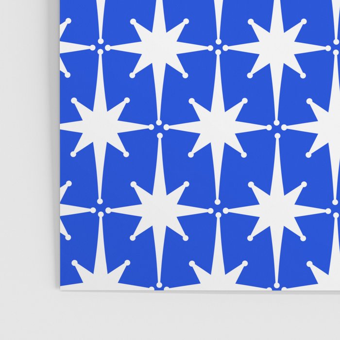 Royal Blue Mid Century Modern Atomic Age Starburst Stars Pattern Poster Gallery Image 3