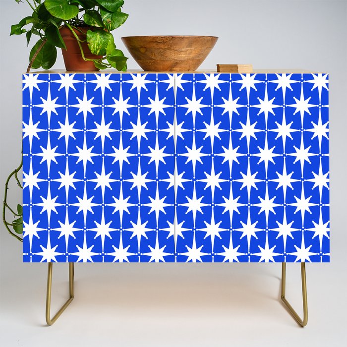 Royal Blue Mid Century Modern Atomic Age Starburst Stars Pattern Credenza Gallery Image 1