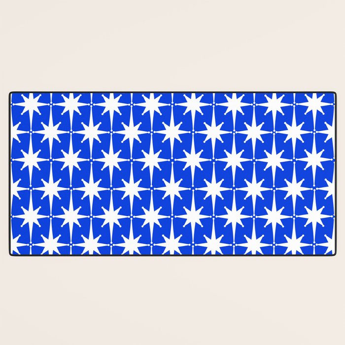 Royal Blue Mid Century Modern Atomic Age Starburst Stars Pattern Desk Mat Gallery Image 3