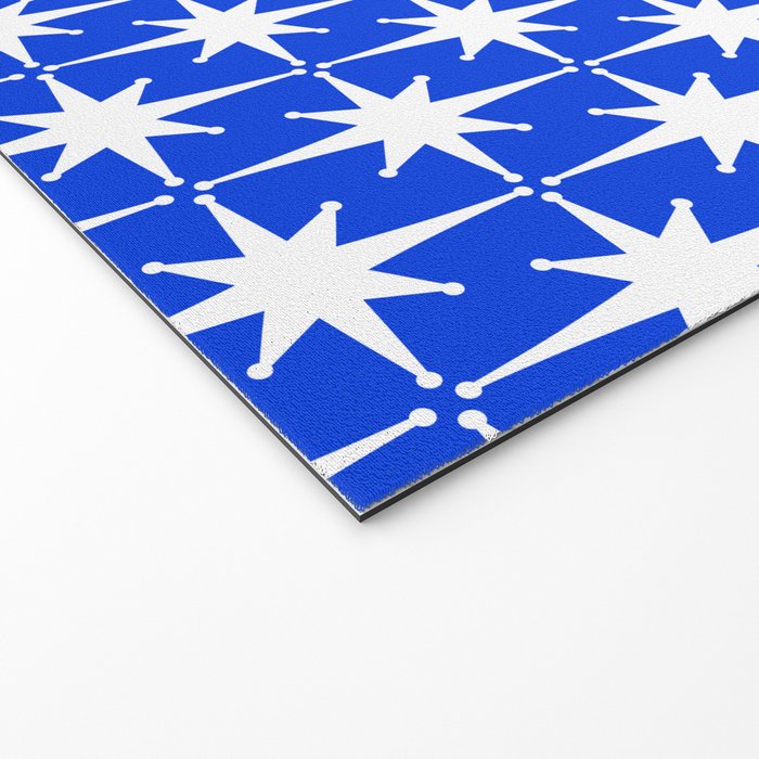 Royal Blue Mid Century Modern Atomic Age Starburst Stars Pattern Welcome Mat Gallery Image 2