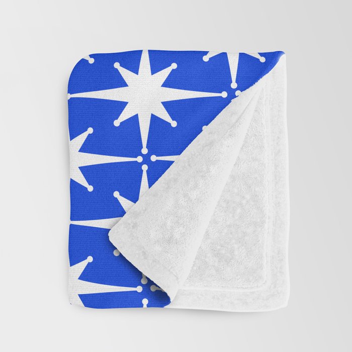 Royal Blue Mid Century Modern Atomic Age Starburst Stars Pattern Throw Blanket Gallery Image 3