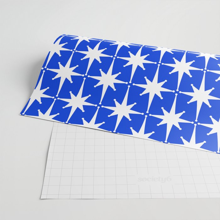 Royal Blue Mid Century Modern Atomic Age Starburst Stars Pattern Wrapping Paper Gallery Image 2