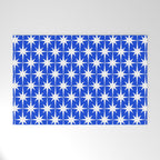 Royal Blue Mid Century Modern Atomic Age Starburst Stars Pattern Welcome Mat Gallery Image 1