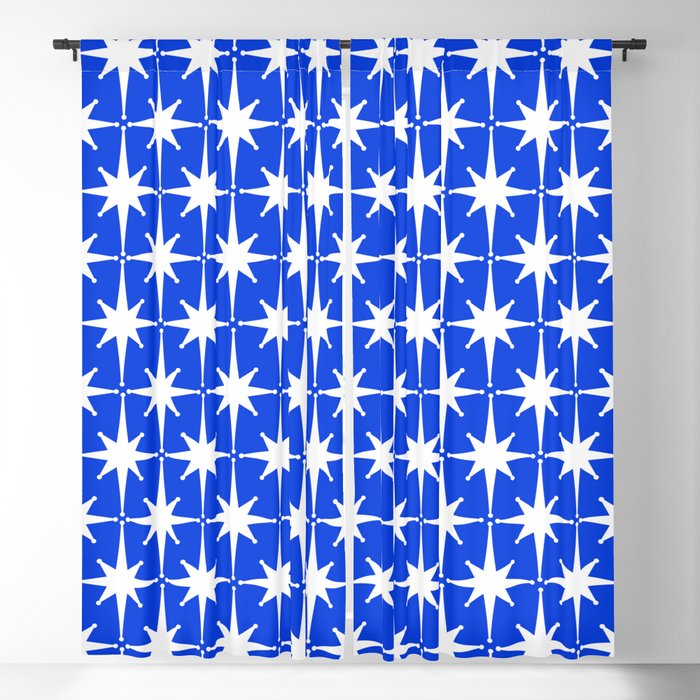 Royal Blue Mid Century Modern Atomic Age Starburst Stars Pattern Window Curtain Gallery Image 5
