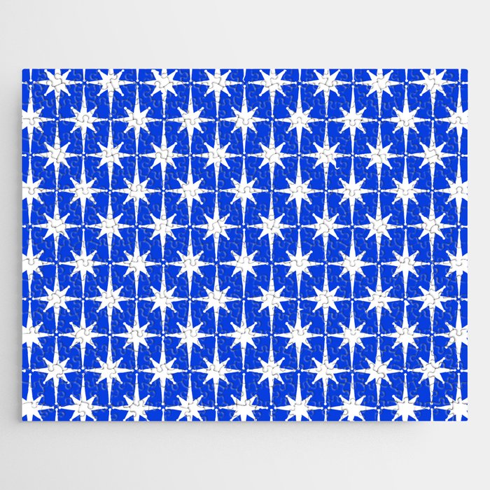 Royal Blue Mid Century Modern Atomic Age Starburst Stars Pattern Jigsaw Puzzle Gallery Image 1