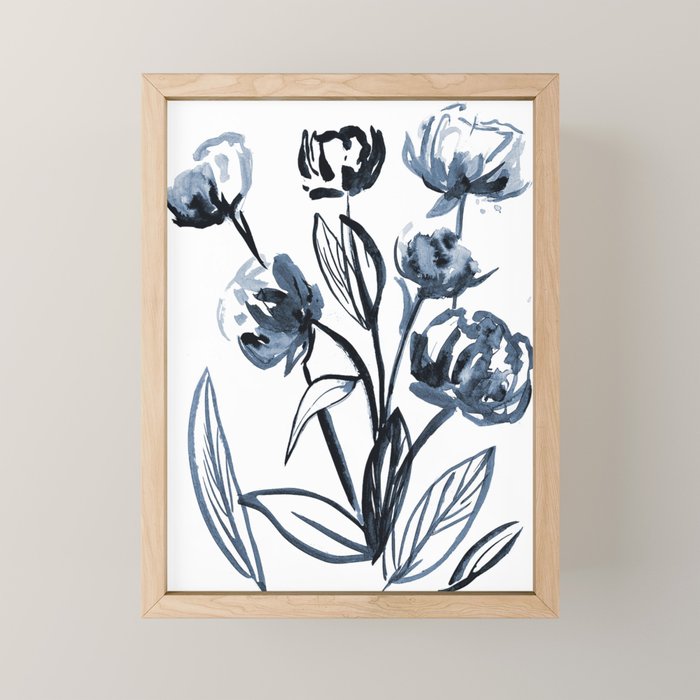 peonies blue Mini Art Print Gallery Image 1
