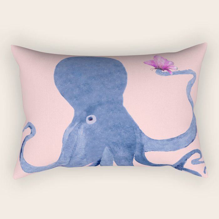 Blue Octopus and Butterfly Rectangular Pillow Gallery Image 1