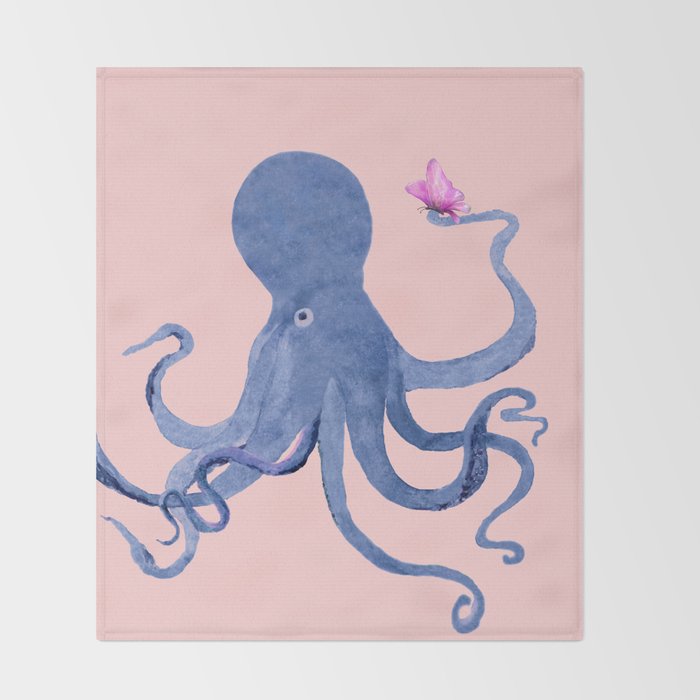 Blue Octopus and Butterfly Throw Blanket Gallery Image 2