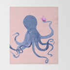 Blue Octopus and Butterfly Throw Blanket Gallery Image 2