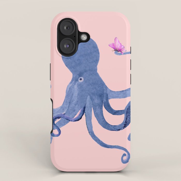 Blue Octopus and Butterfly iPhone Case Gallery Image 1