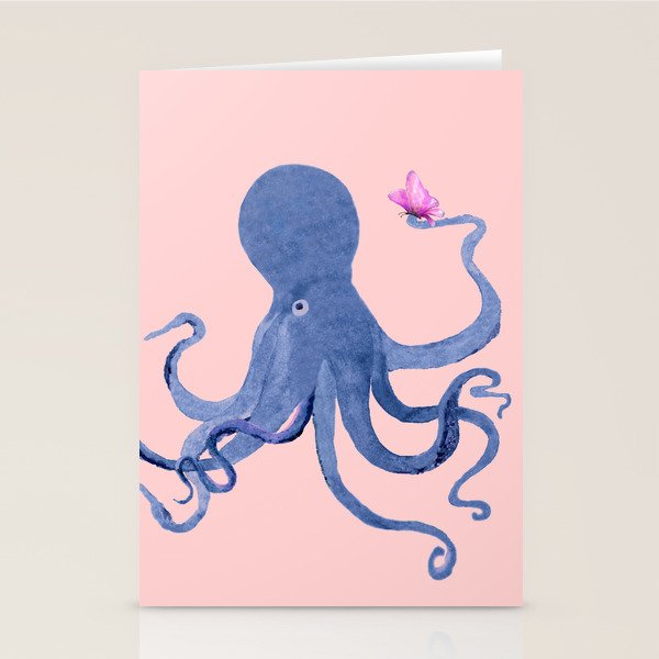 Blue Octopus and Butterfly Stationery Card Gallery Image 2