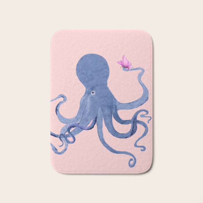 Blue Octopus and Butterfly Bath Mat Gallery Image 1
