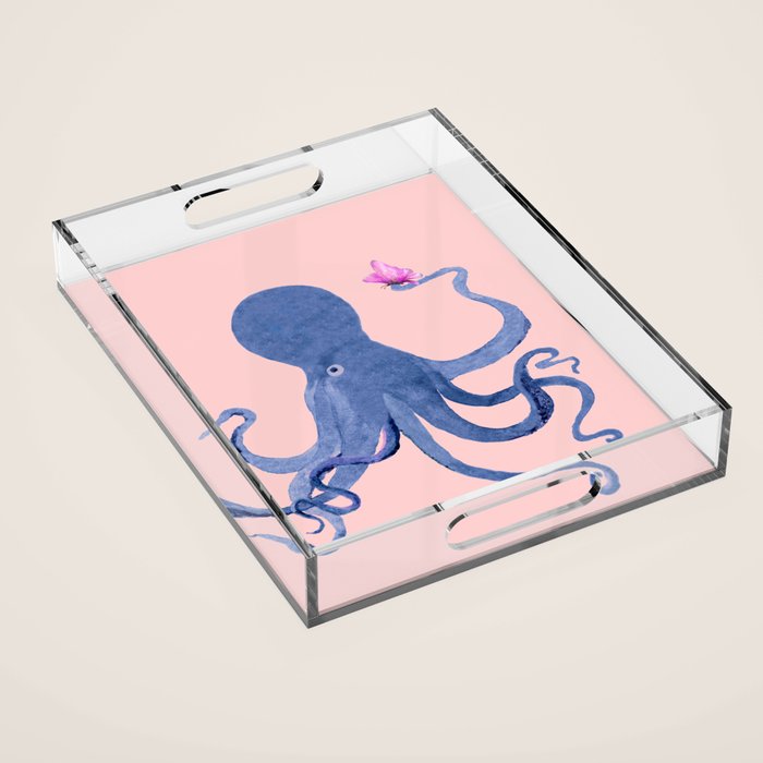 Blue Octopus and Butterfly Acrylic Tray Gallery Image 1