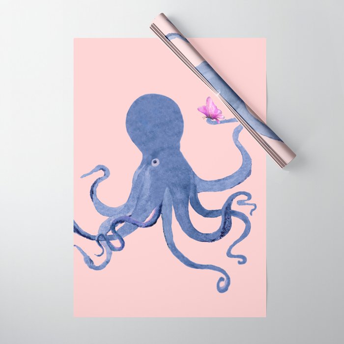 Blue Octopus and Butterfly Wrapping Paper Gallery Image 1
